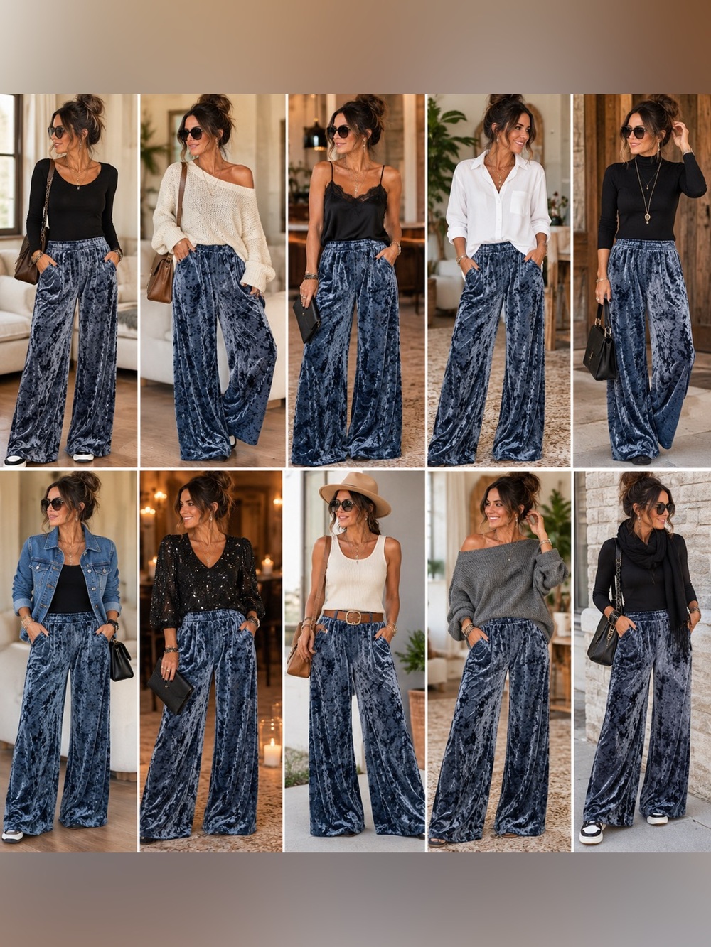 a new day Crushed Velvet Wide-Leg Pants — blue